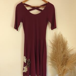 Synergy Organic Clothing Burgundy Dress With Fall Leaves